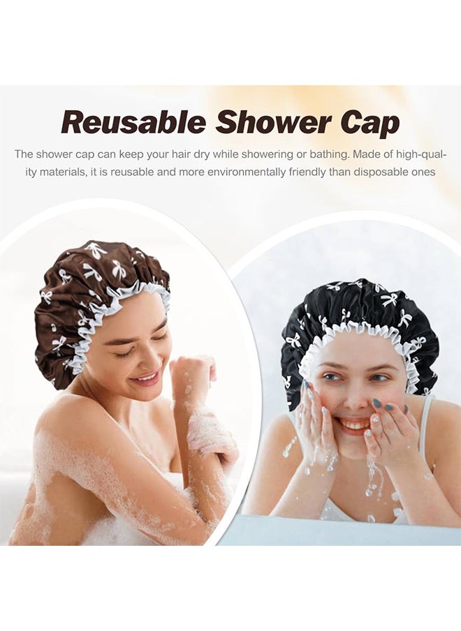 Sweet Life 4Pcs Double Waterproof Shower Caps, Elastic Reusable Bathing Cap Printed Shower Hat Bath Hat Beauty Salon Spa Shower Cap for Women Girls  - Image 2