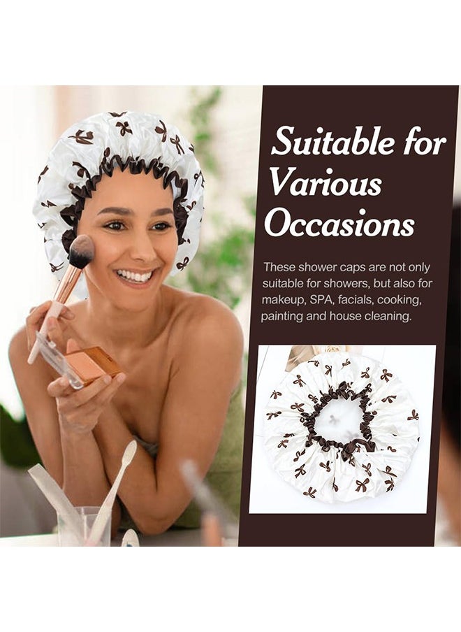 Sweet Life 4Pcs Double Waterproof Shower Caps, Elastic Reusable Bathing Cap Printed Shower Hat Bath Hat Beauty Salon Spa Shower Cap for Women Girls  - Image 4