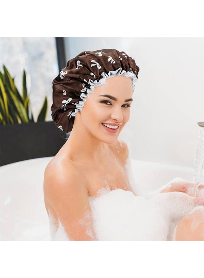 4Pcs Double Waterproof Shower Caps, Elastic Reusable Bathing Cap Printed Shower Hat Bath Hat Beauty Salon Spa Shower Cap for Women Girls