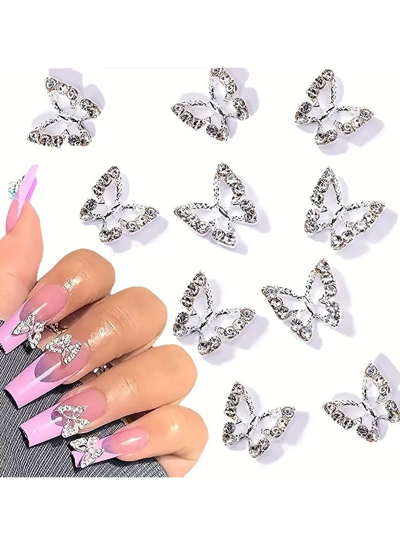 Rozino 10pcs 3D Alloy Butterfly Nail Charms Silvery - Image 1