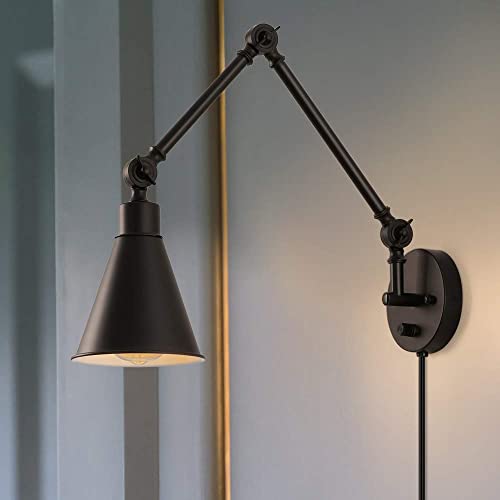 CADUKE Swing Arm Wall Lamp for Bedroom, Set of 2 Plug in Wall Light Fixture with Dimmable Switch, Industrial Metal Black Wall Reading Sconce for Living Room Farmhouse Hallway - Image 3