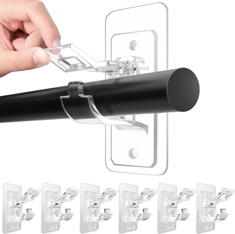 Antimbee 6-Pack No Drill Needed Curtain Rod Holders, Self Adhesive Rod Brackets, Multipurpose Nail-Free Stick on Curtain Rod Hooks Hangers for Dorm, Kitchen, Home, Bathroom, Transparent - Image 2