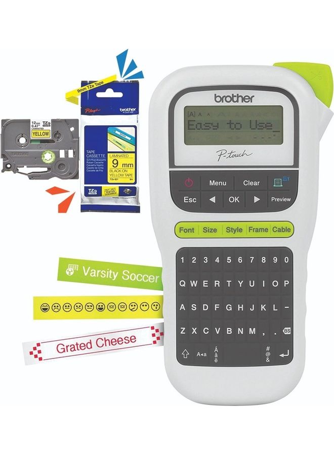 بروذر آلة وضع العلامات Brother P-Touch H 110 مع شريط وضع العلامات TZe-621 9mm x 8m أسود على أصفر - Image 1