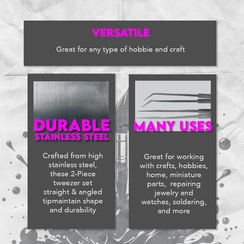 SE Stainless Steel 12Inch Tweezers Set 2 PC  Straight and Angled Tips Fine Point Ideal for Crafts Jewelry Watch Repair  TW2403 - Image 2