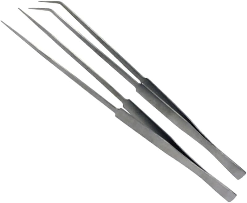 SE Stainless Steel 12Inch Tweezers Set 2 PC  Straight and Angled Tips Fine Point Ideal for Crafts Jewelry Watch Repair  TW2403 - Image 1