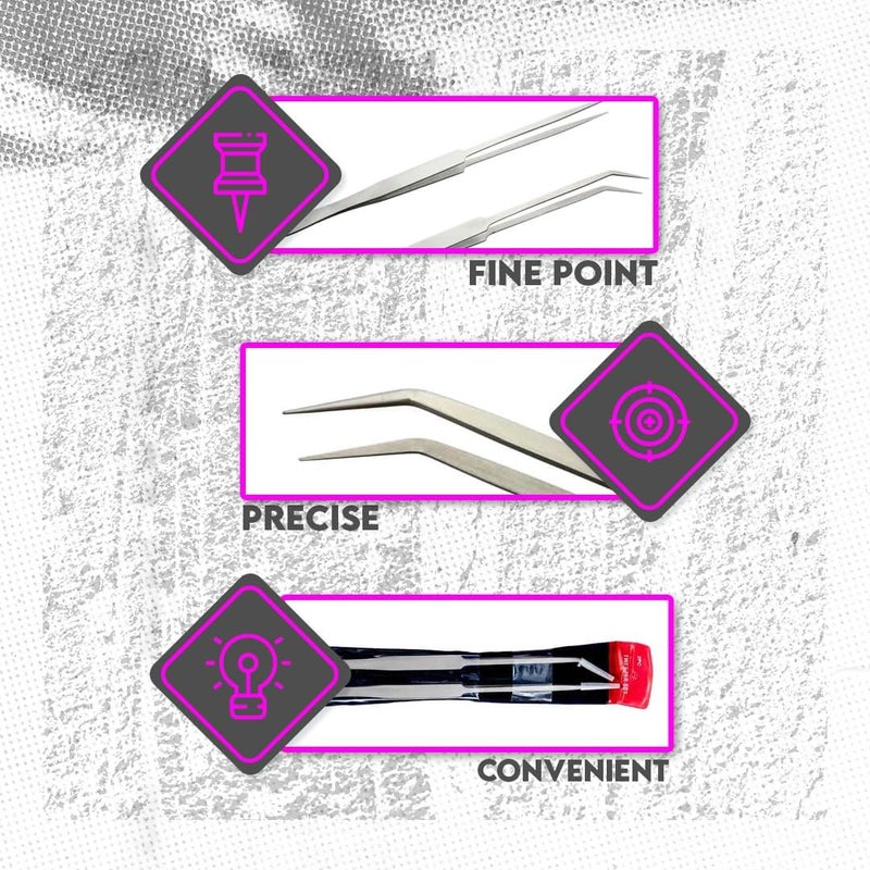 SE Stainless Steel 12Inch Tweezers Set 2 PC  Straight and Angled Tips Fine Point Ideal for Crafts Jewelry Watch Repair  TW2403 - Image 3