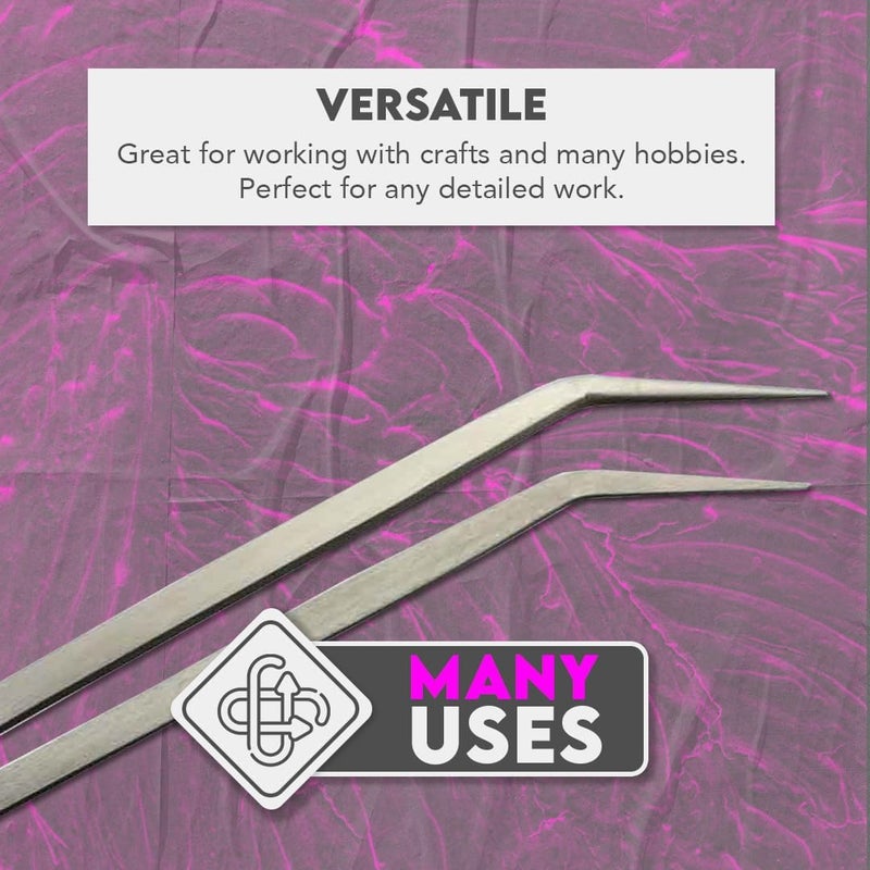 SE Stainless Steel 12Inch Tweezers Set 2 PC  Straight and Angled Tips Fine Point Ideal for Crafts Jewelry Watch Repair  TW2403 - Image 4