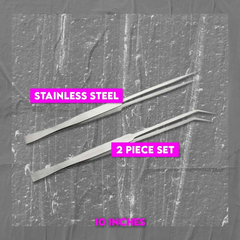 SE Stainless Steel 12Inch Tweezers Set 2 PC  Straight and Angled Tips Fine Point Ideal for Crafts Jewelry Watch Repair  TW2403 - Image 5