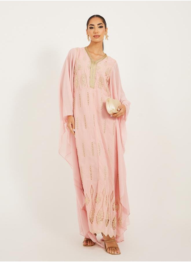 Styli Embroidered Batwing Sleeve Jalabiya  - Image 1