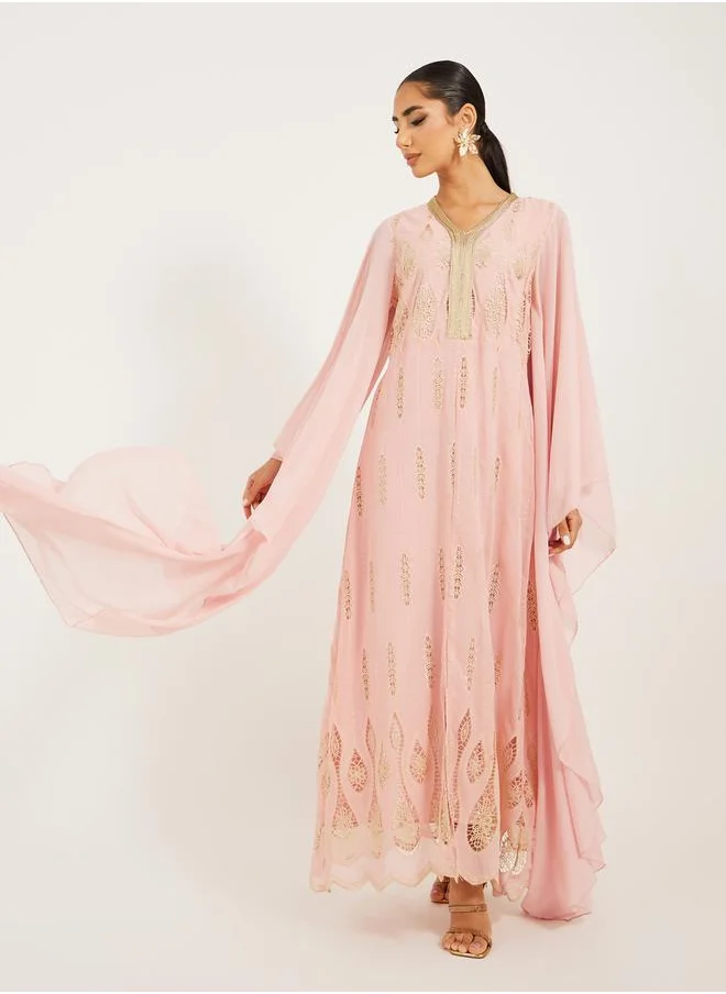 Styli Embroidered Batwing Sleeve Jalabiya