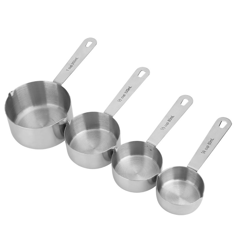 Stainless Steel Measuring Cups: Clear Scale, Slanted Pour Spout, Smooth Edge - Detachable Ring Buckle Measuring Spoons for Household Kitchen, Coffee Shop, Baking - Image 2