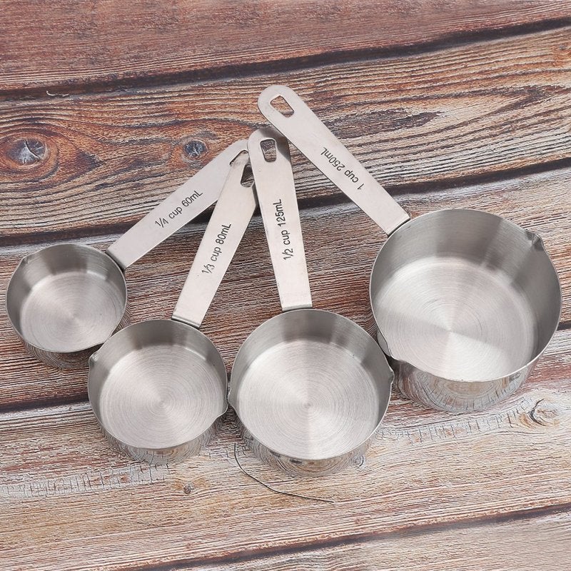 Stainless Steel Measuring Cups: Clear Scale, Slanted Pour Spout, Smooth Edge - Detachable Ring Buckle Measuring Spoons for Household Kitchen, Coffee Shop, Baking - Image 5