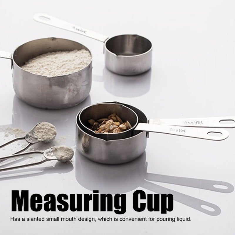 Stainless Steel Measuring Cups: Clear Scale, Slanted Pour Spout, Smooth Edge - Detachable Ring Buckle Measuring Spoons for Household Kitchen, Coffee Shop, Baking - Image 3