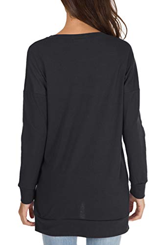 levaca Womens Fall Long Sleeve Plus Pullover Side Split Loose Casual Tunic Tops Black S - Image 4