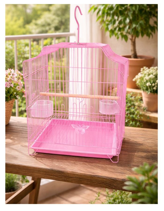 Petto Metal Bird Cage for Small Birds with Perch & Feeding Cups, Hanging Design, 33 × 31 × 46 cm - Image 1