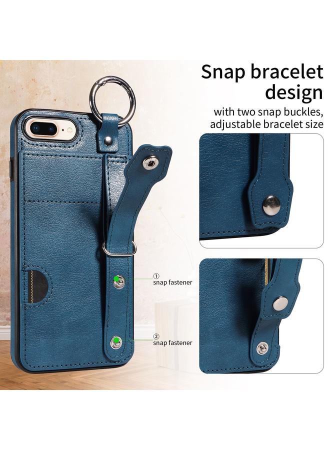S-TOP Case For iPhone 7 Plus / 8 Plus Calf Texture Wrist Card Slot Ring Phone Case - Image 2