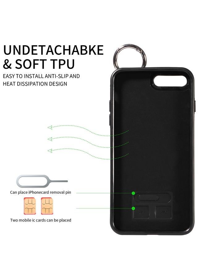 S-TOP Case For iPhone 7 Plus / 8 Plus Calf Texture Wrist Card Slot Ring Phone Case - Image 3