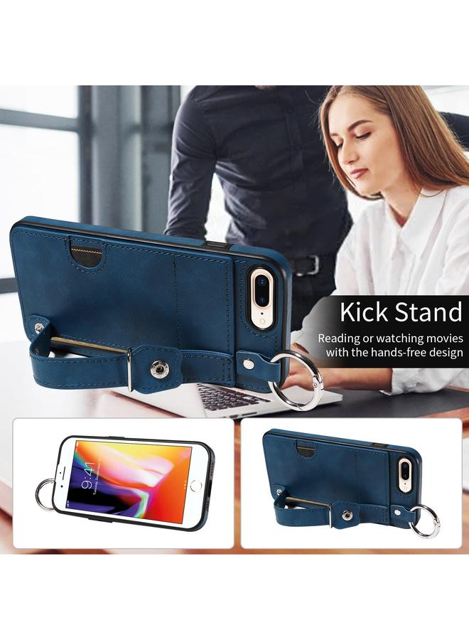 S-TOP Case For iPhone 7 Plus / 8 Plus Calf Texture Wrist Card Slot Ring Phone Case - Image 4
