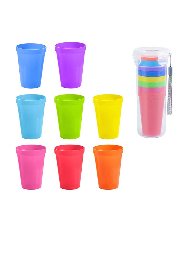 NIBEMINENT Reusable Plastic Cup, 9 Pcs Picnic Cup Beverage Coffee Drinking Travel Set, for Kitchen Outdoor Party BBQ Travel, 500ml*1, 200ml*8 - Image 1