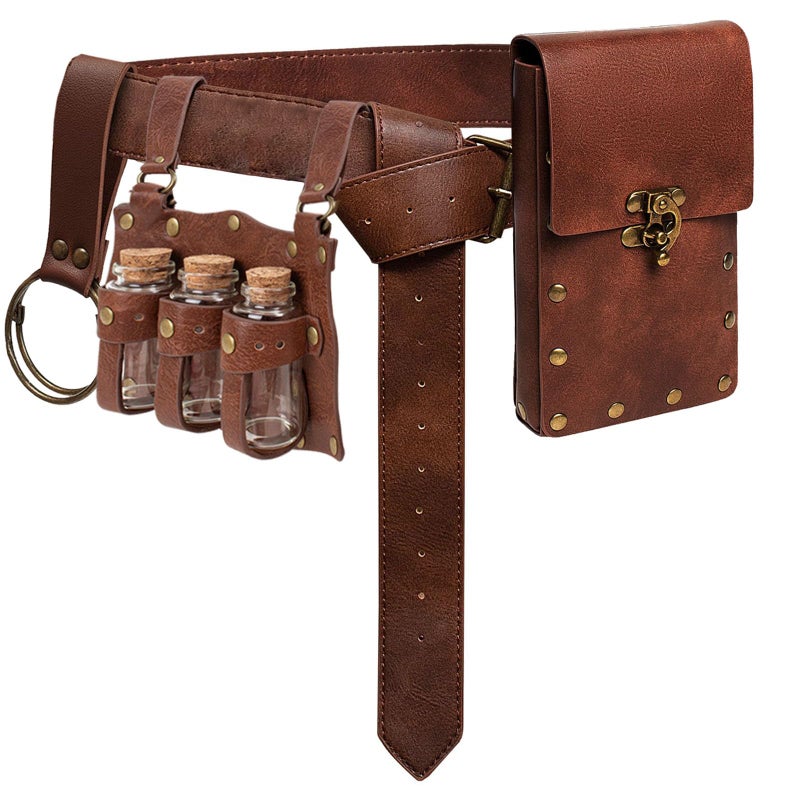 KOTORA Renaissance Costume Accessories Casual Belt Pouch Fanny Pack Potion Bottle Skirt Hike Set Medieval Festival Halloween (Brown) - Image 1