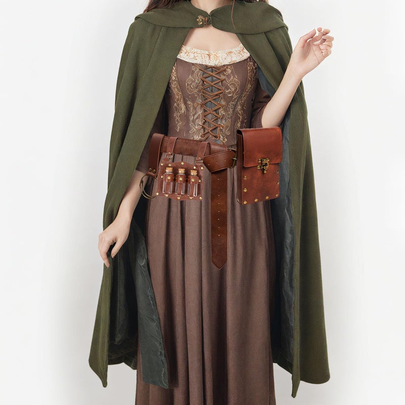 KOTORA Renaissance Costume Accessories Casual Belt Pouch Fanny Pack Potion Bottle Skirt Hike Set Medieval Festival Halloween (Brown) - Image 2