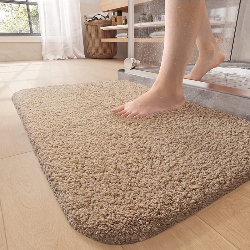 EDBIRET Bathroom Rug Bath Mat Thick Shaggy Soft Highly Absorbent Bath Rugs NonSlip Machine Washable Bath Mats for Bathroom Decor Tub Shower Bathroom Vanity Floor Accessories Beige 40 60 - Image 1