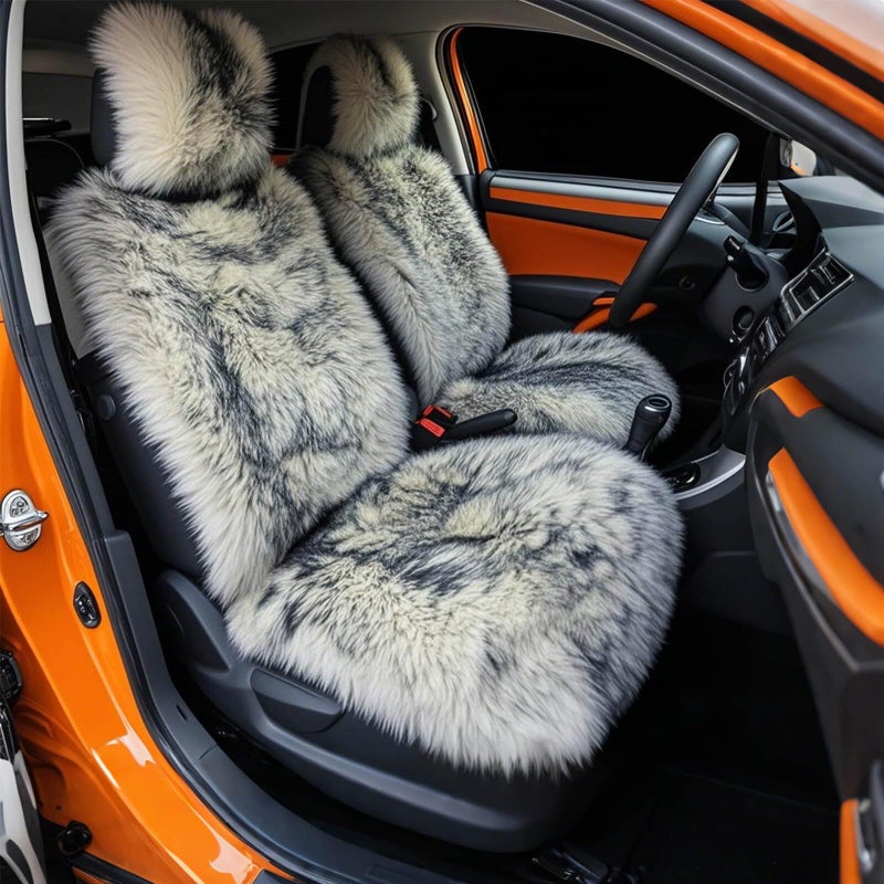 Gracefur A Pair Genuine Sheepskin Seat Covers Long Wool Front Car Seat Covers Easy to Install Airbag Compatible Universal Fits Seat Covers for SUV Trucks Cars Grey