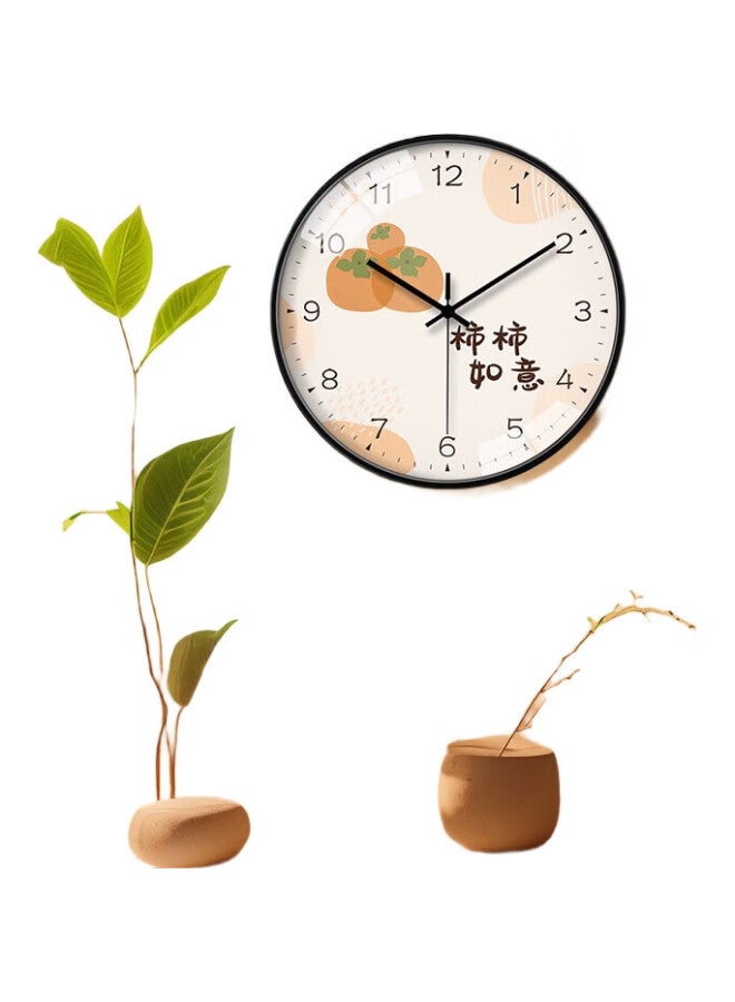 MOMEN Wall Clock 30Cm, No Drilling Required, Quartz Clock For Home Bedroom Living Room, Persimmon Design (Black Frame) - Image 3
