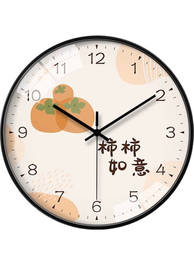MOMEN Wall Clock 30Cm, No Drilling Required, Quartz Clock For Home Bedroom Living Room, Persimmon Design (Black Frame) - Image 1