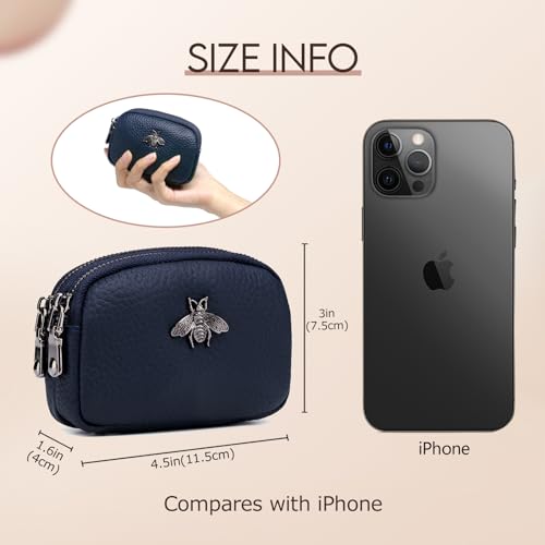 imeetu Women Leather Coin Purse, Small 2 Zippered Change Pouch Wallet(Blue) - Image 3