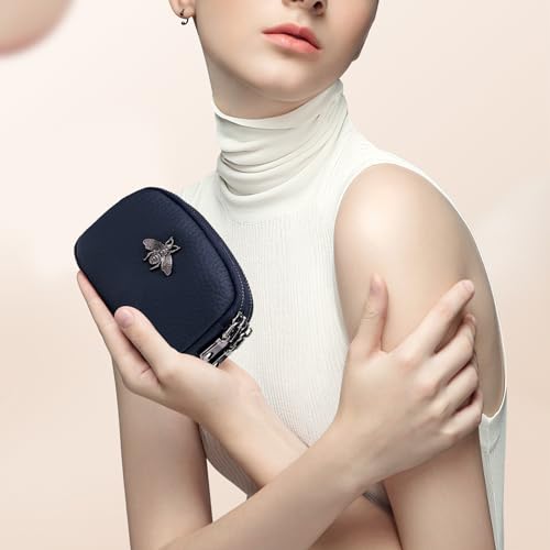 imeetu Women Leather Coin Purse, Small 2 Zippered Change Pouch Wallet(Blue) - Image 4