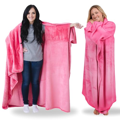 Super Blanky Wearable Blankets for Women, Adult Wearable Blanket Men, Christmas Gifts for Women, Comfy Girlfriend Birthday Gifts for Her, Wife Birthday Gift Ideas, Blanket With Sleeves - Hot Pink - Image 1