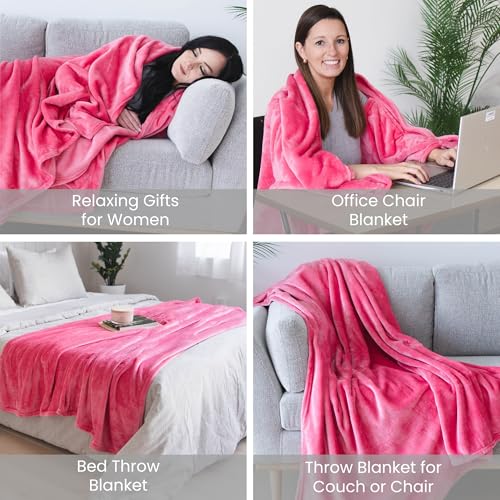 Super Blanky Wearable Blankets for Women, Adult Wearable Blanket Men, Christmas Gifts for Women, Comfy Girlfriend Birthday Gifts for Her, Wife Birthday Gift Ideas, Blanket With Sleeves - Hot Pink - Image 5