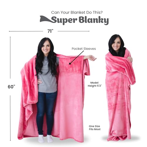 Super Blanky Wearable Blankets for Women, Adult Wearable Blanket Men, Christmas Gifts for Women, Comfy Girlfriend Birthday Gifts for Her, Wife Birthday Gift Ideas, Blanket With Sleeves - Hot Pink - Image 4