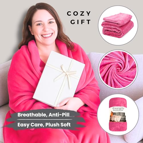 Super Blanky Wearable Blankets for Women, Adult Wearable Blanket Men, Christmas Gifts for Women, Comfy Girlfriend Birthday Gifts for Her, Wife Birthday Gift Ideas, Blanket With Sleeves - Hot Pink - Image 3