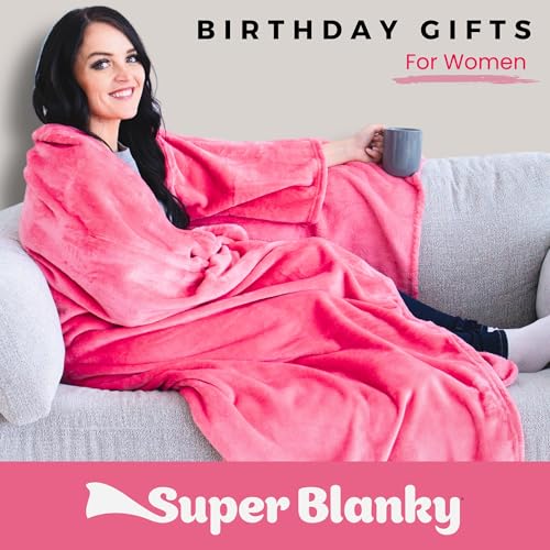 Super Blanky Wearable Blankets for Women, Adult Wearable Blanket Men, Christmas Gifts for Women, Comfy Girlfriend Birthday Gifts for Her, Wife Birthday Gift Ideas, Blanket With Sleeves - Hot Pink - Image 2