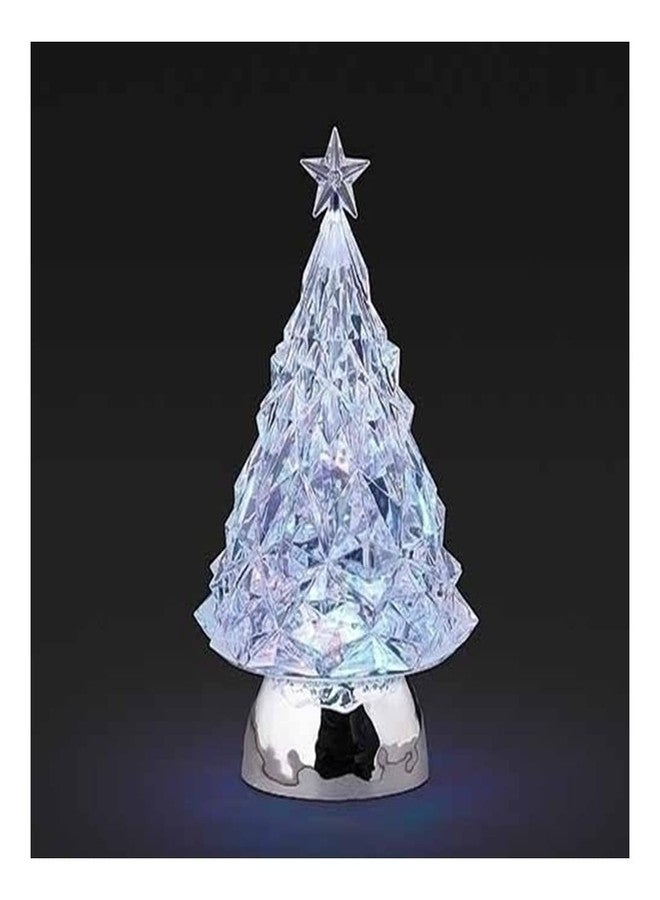 Roman LED Swirl Tricolor Christmas Tree with Star and Silver Base Figurine, 9.25-inch Height, Christmas Decoration