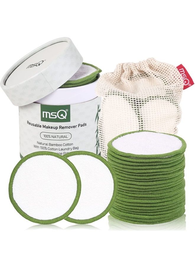 MSQ Reusable Makeup Remover Pads (20 Pack) with a Washable Laundry Bag and Round Box for Storage, Reusable Bamboo Cotton Rounds for All Skin Types, Eco-Friendly Reusable Bamboo Cotton Pads - Image 1