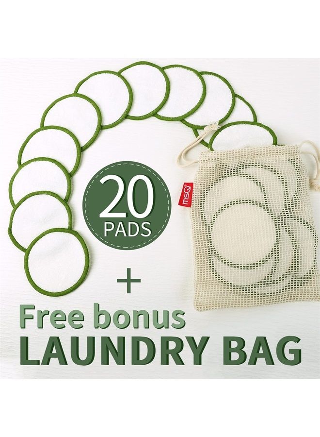 MSQ Reusable Makeup Remover Pads (20 Pack) with a Washable Laundry Bag and Round Box for Storage, Reusable Bamboo Cotton Rounds for All Skin Types, Eco-Friendly Reusable Bamboo Cotton Pads - Image 3