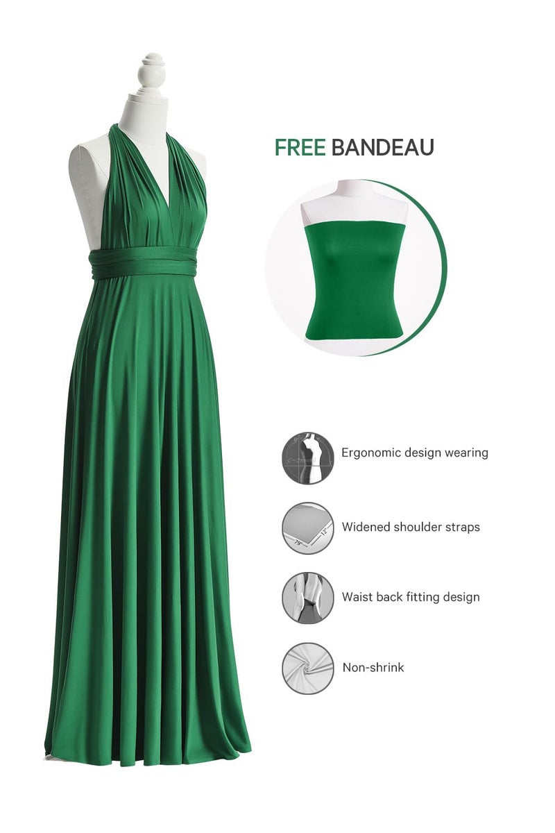 72styles Infinity Convertible Bridesmaid Dress with Bandeau, Evening Transformer Maxi Dress (One Size, Emerald Green) - Image 3
