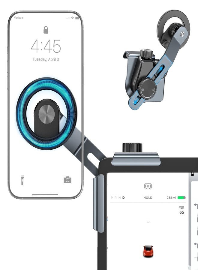 CloudValley حامل هاتف CloudValley لتيسلا موديل Y موديل 3 هايلاند موديل S/X 2025، حامل سيارة معدني مغناطيسي، قابل للتعديل والتمديد، لا حاجة للصمغ، متوافق مع MagSafe آيفون 16/15/14/13/12 - Image 1