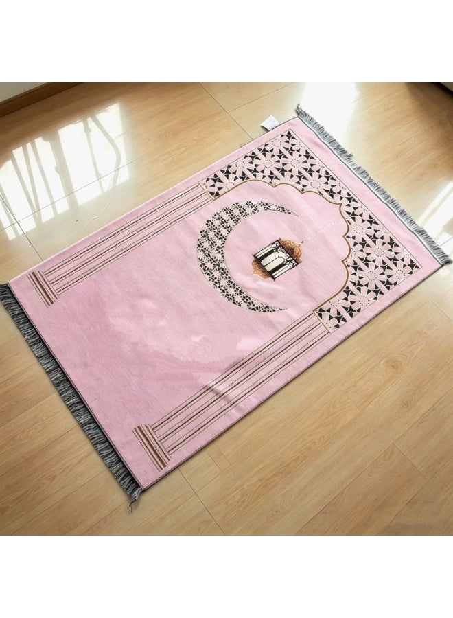 Chenille Crescent & Lantern Print Foldable Islamic Prayer Mat, 70x110cm - Image 5