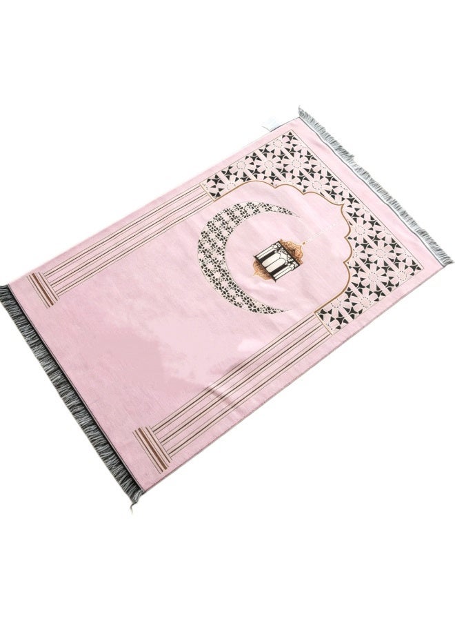 Chenille Crescent & Lantern Print Foldable Islamic Prayer Mat, 70x110cm - Image 1