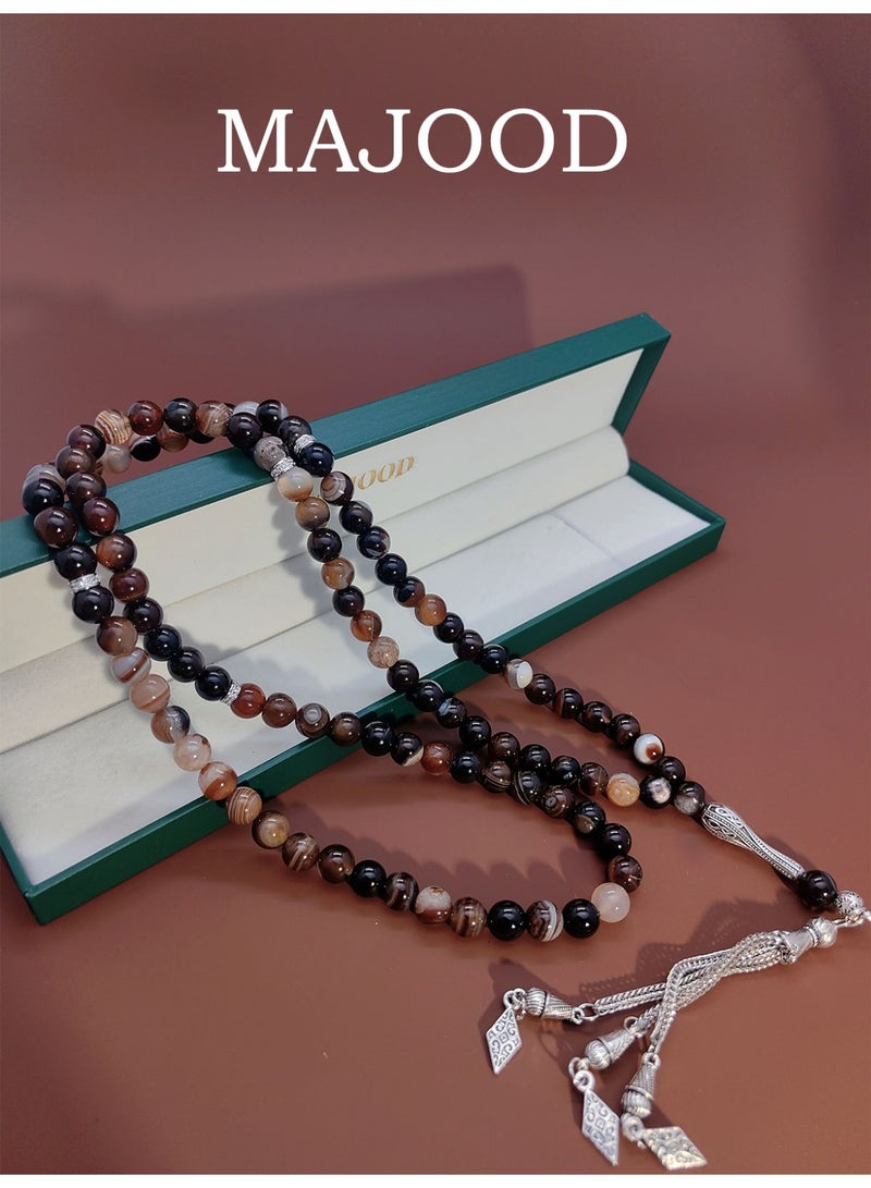 MAJOOD/99 Real Mocha Coffee-Patterned Agate Prayer Beads/Tasbih/8MM/For Men And Women - Image 1