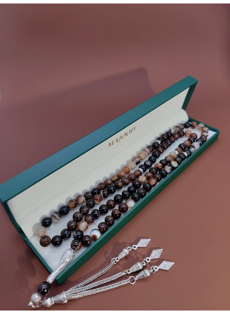 MAJOOD/99 Real Mocha Coffee-Patterned Agate Prayer Beads/Tasbih/8MM/For Men And Women - Image 3