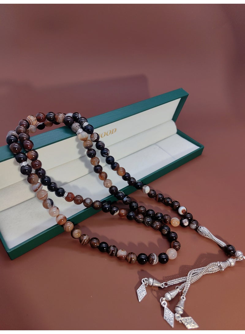 MAJOOD/99 Real Mocha Coffee-Patterned Agate Prayer Beads/Tasbih/8MM/For Men And Women - Image 5