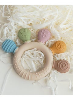 joybuy 2 Pieces Baby Teethers, BPA Free Silicone and Wooden Baby Teethers - Suitable For Any Age - 11.3*8.8*1.1 cm - Multicolor  - Image 1