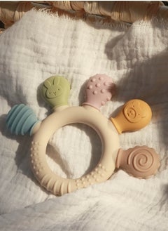 joybuy 2 Pieces Baby Teethers, BPA Free Silicone and Wooden Baby Teethers - Suitable For Any Age - 11.3*8.8*1.1 cm - Multicolor  - Image 2