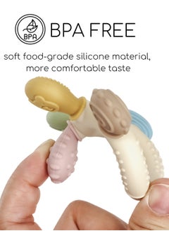 joybuy 2 Pieces Baby Teethers, BPA Free Silicone and Wooden Baby Teethers - Suitable For Any Age - 11.3*8.8*1.1 cm - Multicolor  - Image 4