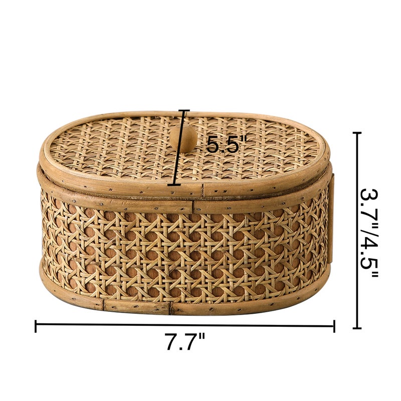 SOFE Rattan Decorative Box with Lid, Small Oval Box for Storage, Hand-Woven Display Boxes for Organizing Jewelry, Candies, Snacks, Keys, Farmhouse & Boho & Modern Home Decor, Dresser Decor - Image 3